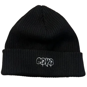 Black Cava Beanie with embroidered logo on the front.